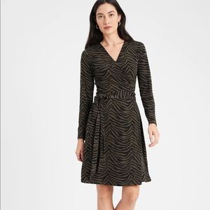 Black and green zebra-stripe wrap dress